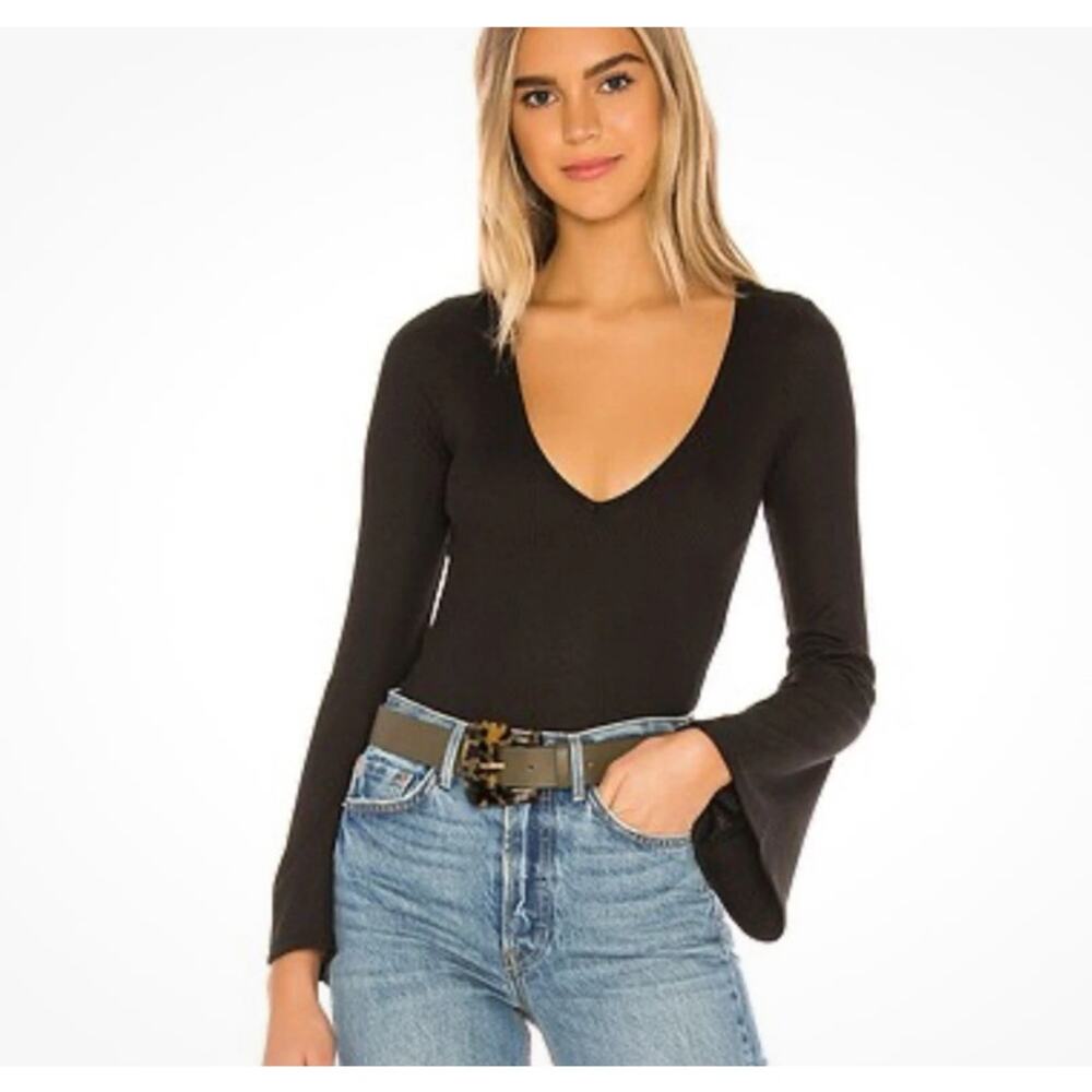 Free People Intimately Bell Sleeve Body Suit Black Women's Size L